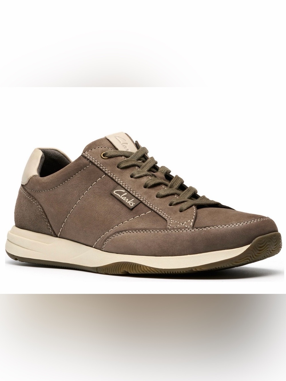 Clarks Men’s Brown Taupe Leather Lace-Up Sneaker Size 8